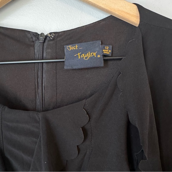 Just Taylor Black Scalloped Ruffled Sheath Dress- Minimalist Classic- Size 12 - Picture 4 of 5